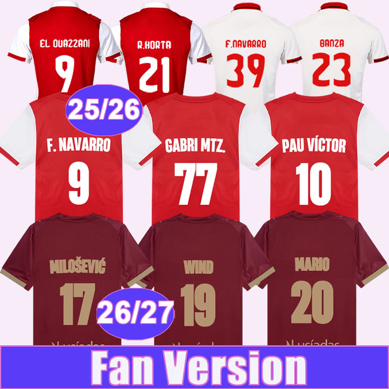25 26 27 SC Braga Maillots de football pour hommes R.HORTA BANZA F.NAVARRO VASCONCELOS EL OUAZZANI J.MOUTINHO ZALAZAR Accueil À l'extérieur 3ème