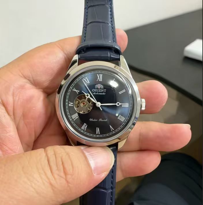 New Men's ORIENTITY Stainless Steel Automatic Mechanical Watch Multi functional Watch Round Case Hollow Dial Leather Strap Designer Luxury Watc