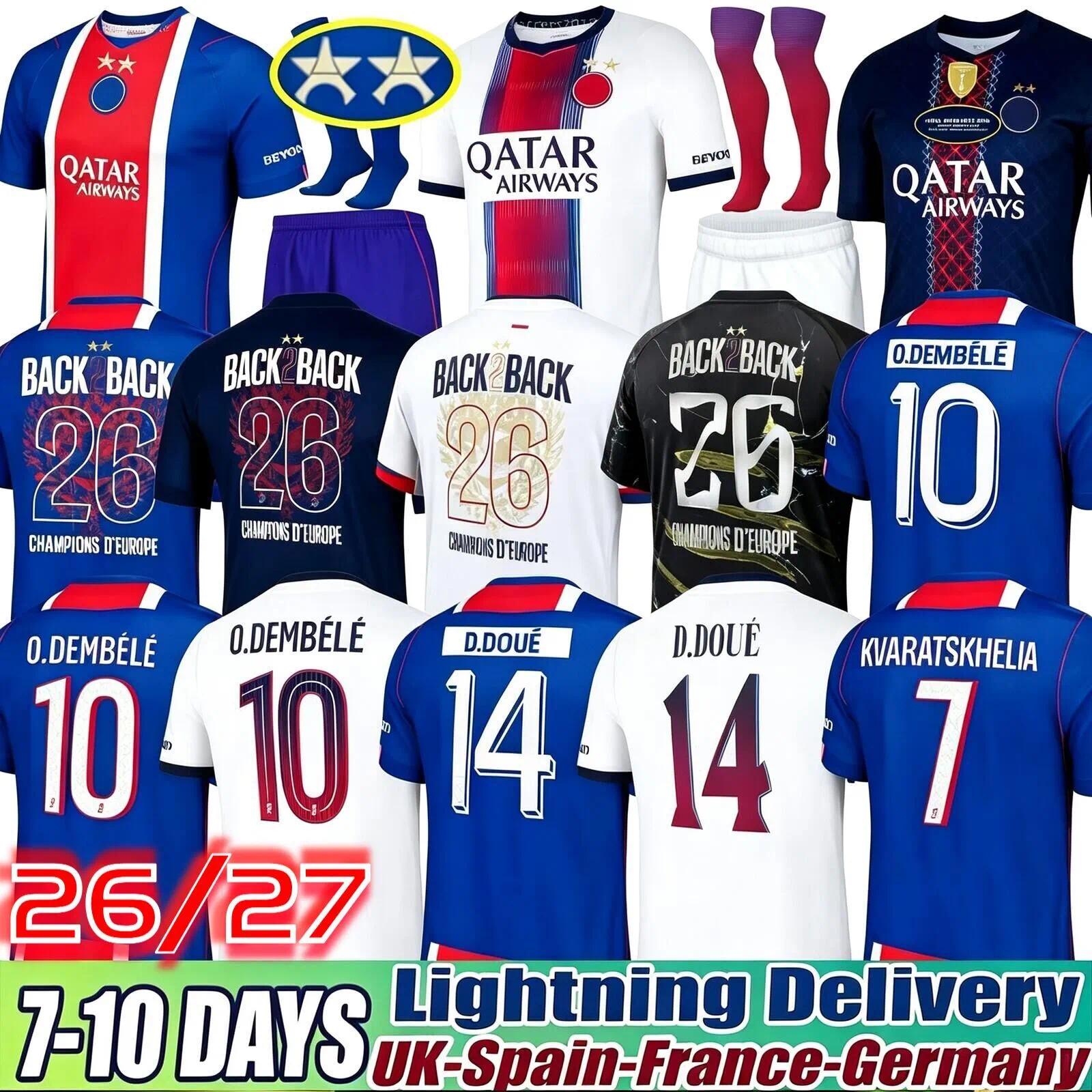 Psgess Jersey 25 26 27 Soccer Jersey Ousmane Dembele Kvaratskhelia Maillot De Football Shirt Top Gianluigi Donnarumma Kids Kit Paris St Germain Jers