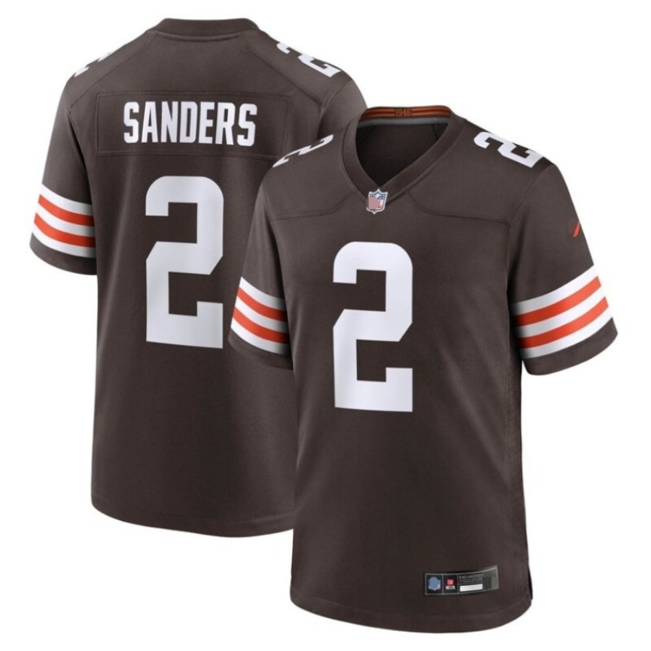 2 Shedeur Sanders 95 Myles Garrett 49 Schwesinger 12 Denzel Boston Tackle Twill Embroidered White/Brown Football Jersey - Men Women Youth Full Si