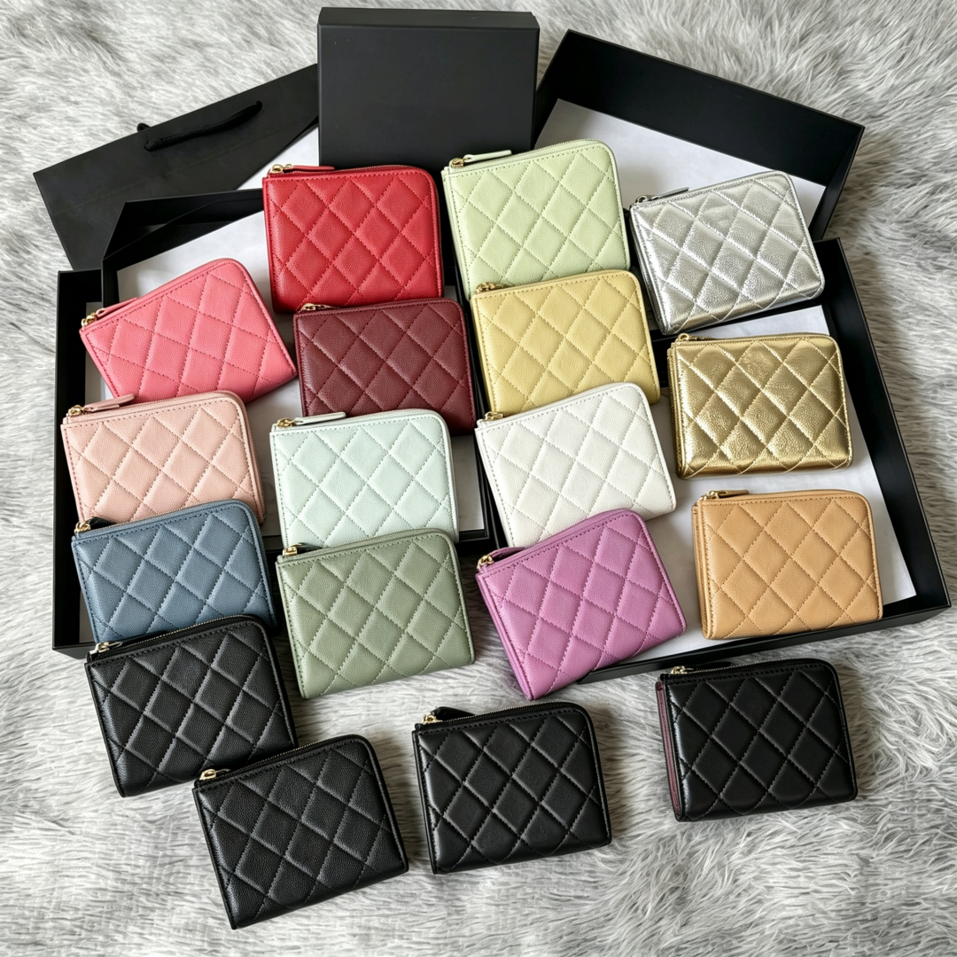 Top Quality Designer Zipper Short Wallets Luxurys Small Purses Classic Caviar Lambskin Card Holder Wallet Coin Purse Clutch Bag With Box AP3999