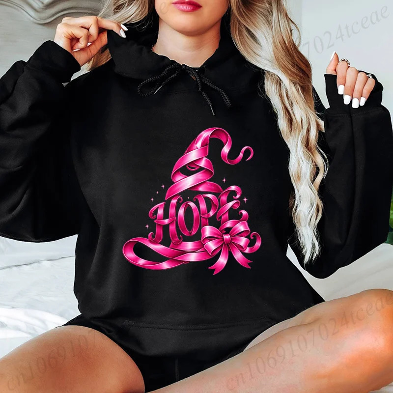 Hoodies for Women Autumn Sweatshirts Pink Witch Hat Breast Cancer High Street Hoody Men's Top Plus Size Hooded Pullover 260907