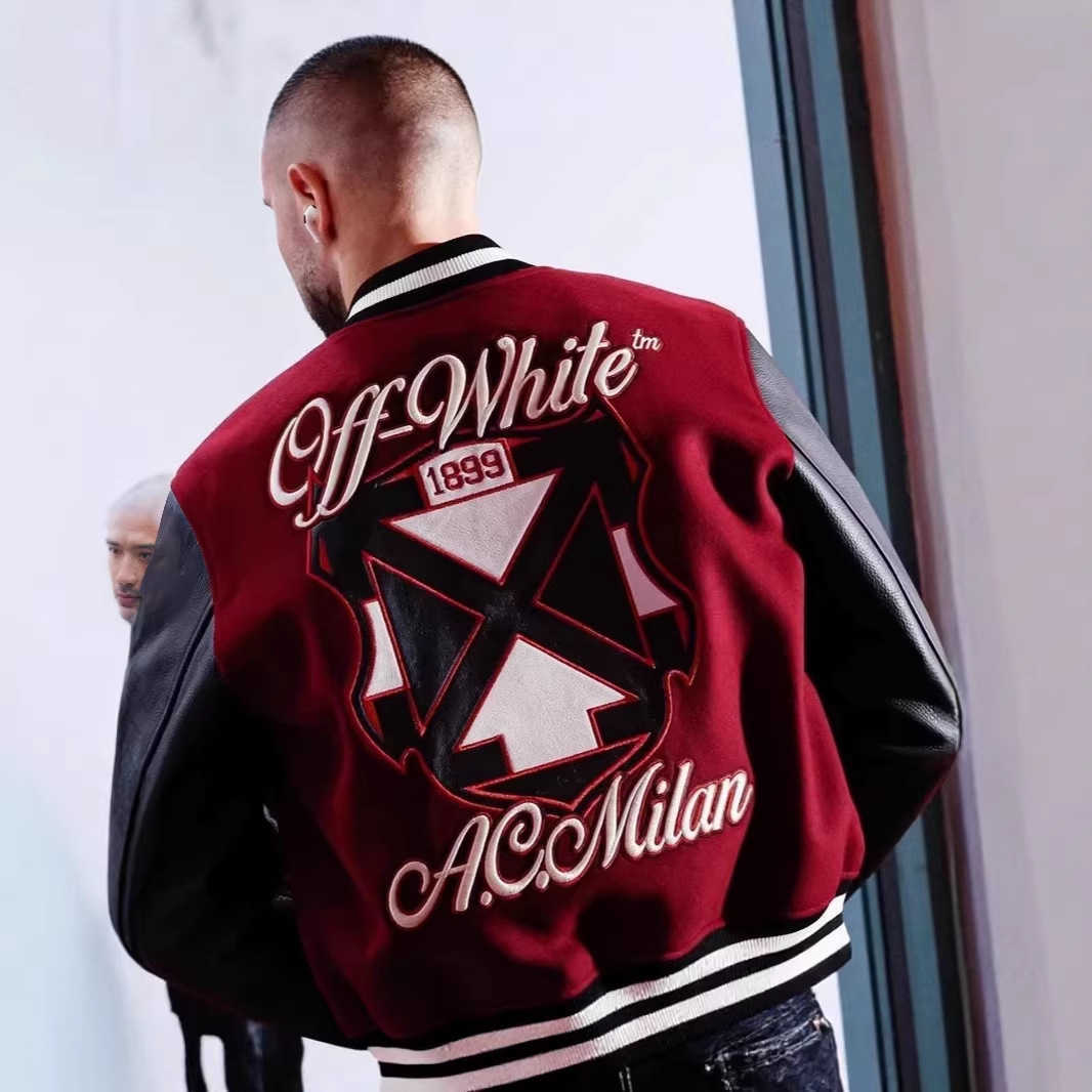 American-style burgundy jacket with heavy-duty embroidery and patchwork suitable for spring autumn unisex motorcycle baseball OW outerwear Q260913