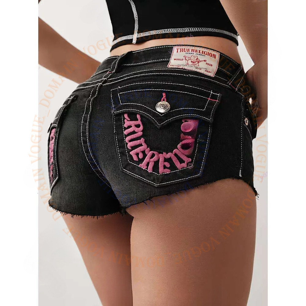 Brand Logo True Religionwomen Jeans Womens Designer Retro Flare Denim Jeans Blue Wash Heavy Red Contrast Stitching Button Pockets Classic Vacation D