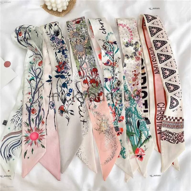 Pendentif Foulards Tarot Français Printemps Nouvelles plantes polyvalentes et fleurs Femmes Sergé Soie Petite écharpe Wrap Cravate à la main Lier