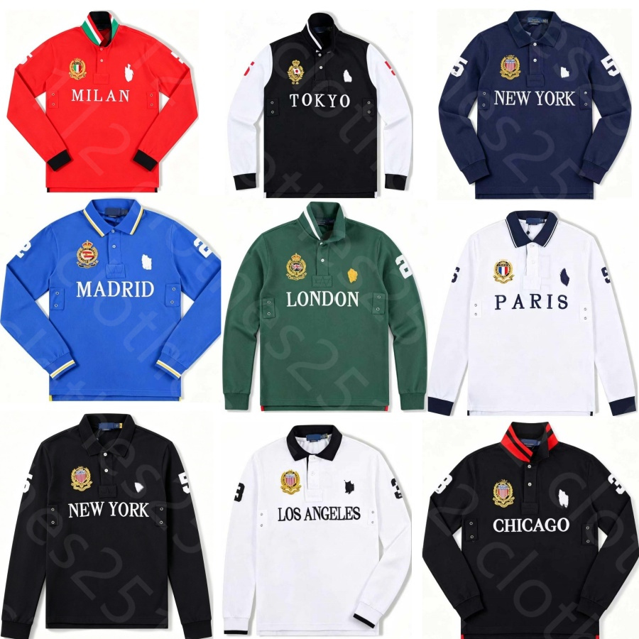 polo chemise à manches longues à manches longues hommes manches longues hommes polos de luxe t-shirts décontracté rétro t-shirt motif broderie t-