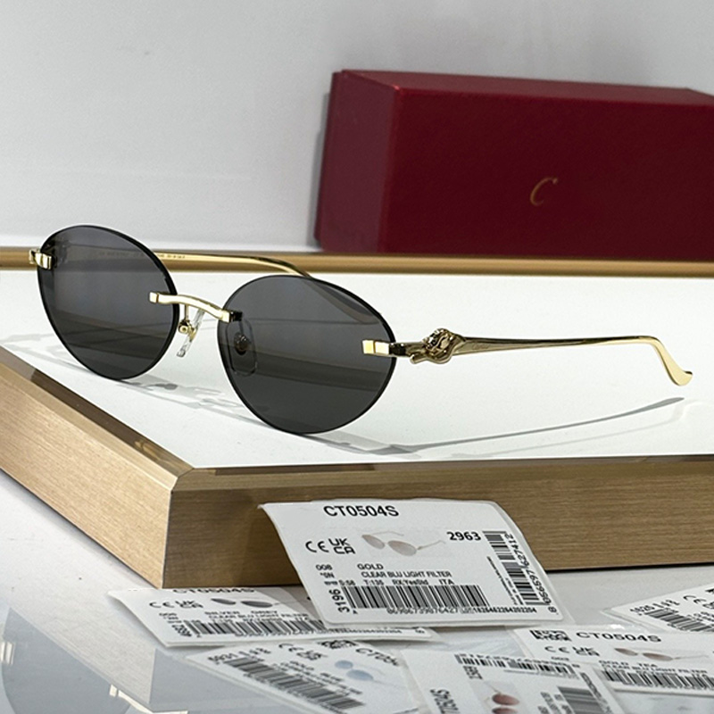 Designer Oval Sunglasses For Women CT0504S Classic frameless optical lens Metal panthere stent Mens business commuting luxury glasses