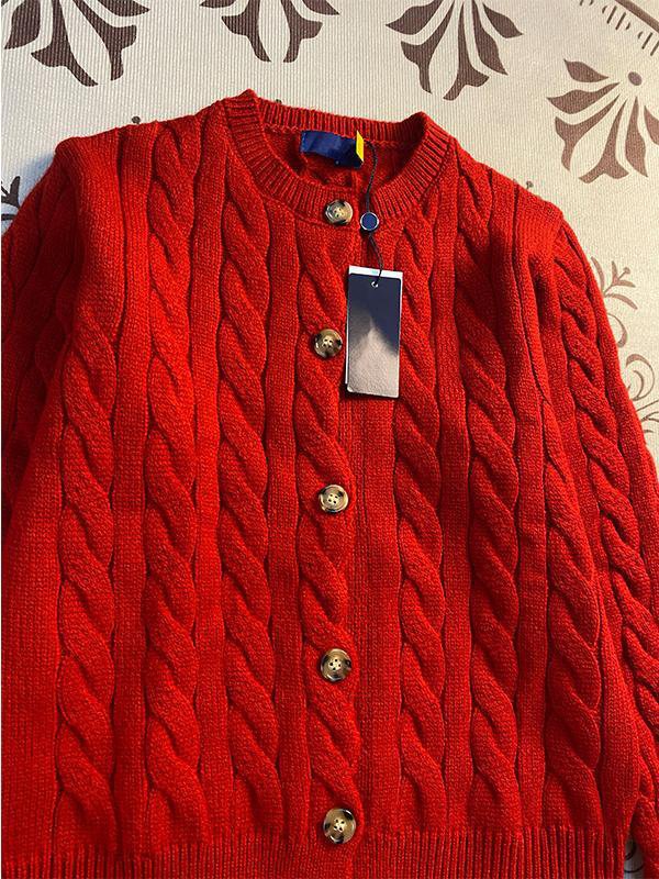 RL Pony Logo Thick Round-neck Embroidered Knit Cardigan with Buttons - Women's Style Coat - Fall/Winter Coat Top