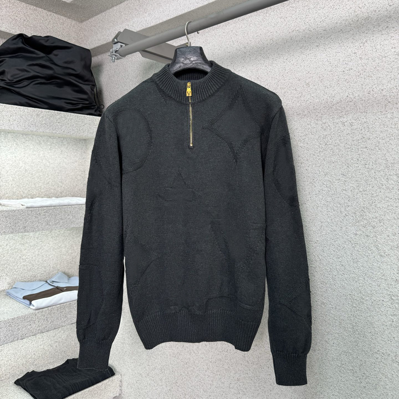 Zip Knit Sweater Dark Grey Long Sleeve Knitwear Premium Unisex Pullover Knit Top Men's Sweatshirt With Embossed Lettering Women's Light Lu