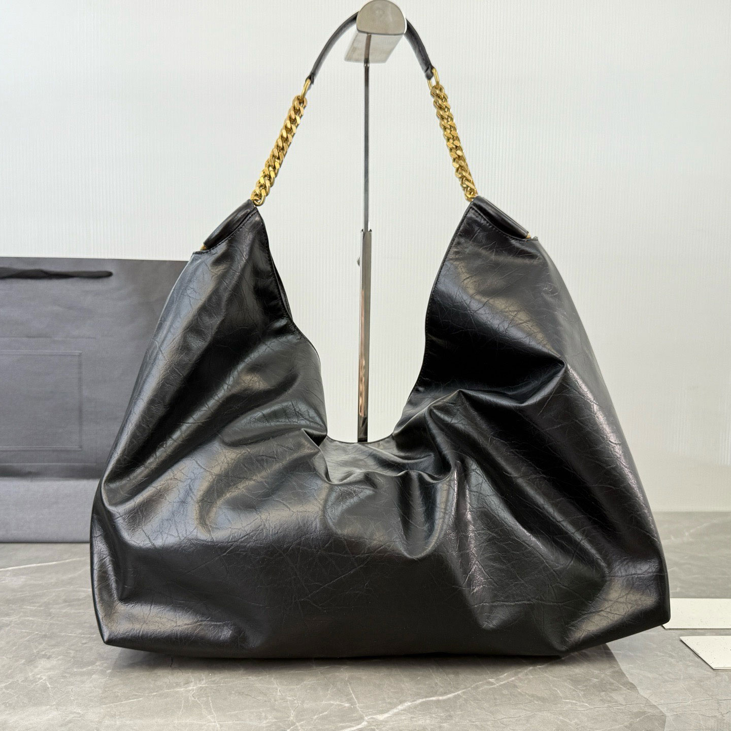 High Quality Soft Genuine Cowhide Hobo Bag 42CM Large Capacity Slouchy Chain Shoulder Bag Women Casual Underarm Bag Designer Weekend Travel Handbag