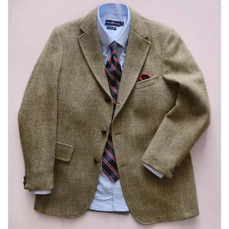 Men's Suits Brown Herringbone Tweed Blazer XS-6XL Single Breasted Notch Lapel Formal Business Wedding Prom Jacket Wool Tuxedo Coat