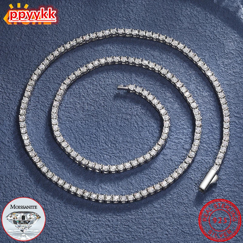 TUHE Unisex 2mm-2.5mm-3mm VVS1 Moissanite Tennis Necklace S925 Silver Diamond Necklaces For Men Women Pass Diamonds Test