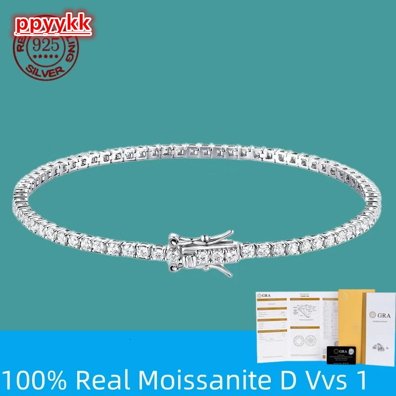 100% S925 Sterling Silver 2-6mm Real Moissanite Tennis Bracelet for Women Wedding Jewelry Christmas Exquisite Gift