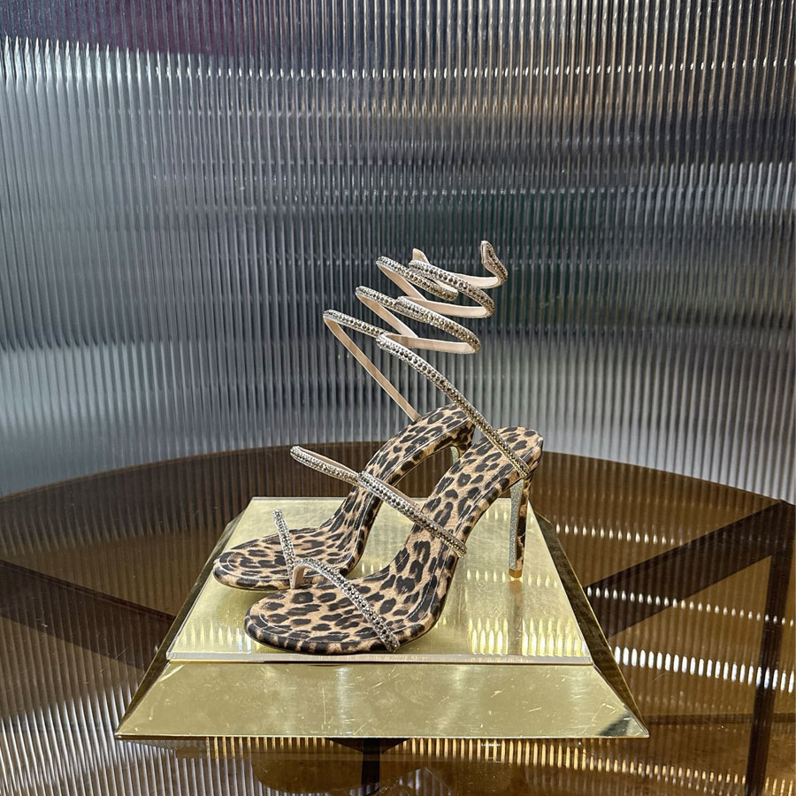 Strass Snake Strass Sandales à talons aiguilles 95mm Chaussures de soirée Talons hauts pour femmes Cheville Wraparound Sandales à talons de luxe