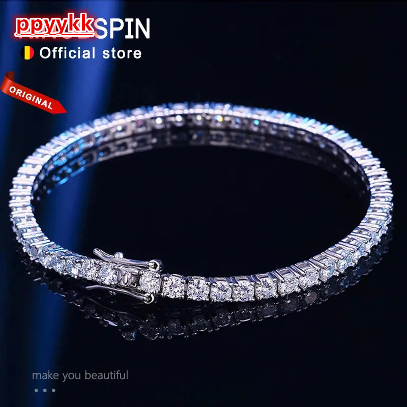 Knobspin 3mm 4mm Moissanite Tennis Bracelet Full Diamond GRA 925 Silver Plated 18k Wedding Party Jewelry Bracelets for Women Man