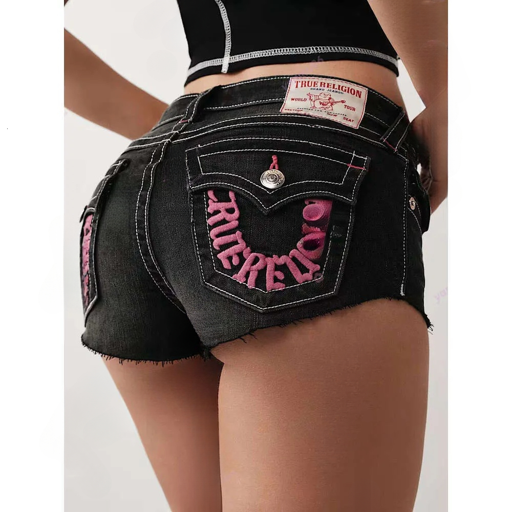 Brand Logo True Religionwomen Jeans Womens Designer Retro Flare Denim Jeans Blue Wash Heavy Red Contrast Stitching Button Pockets Classic Vacation D