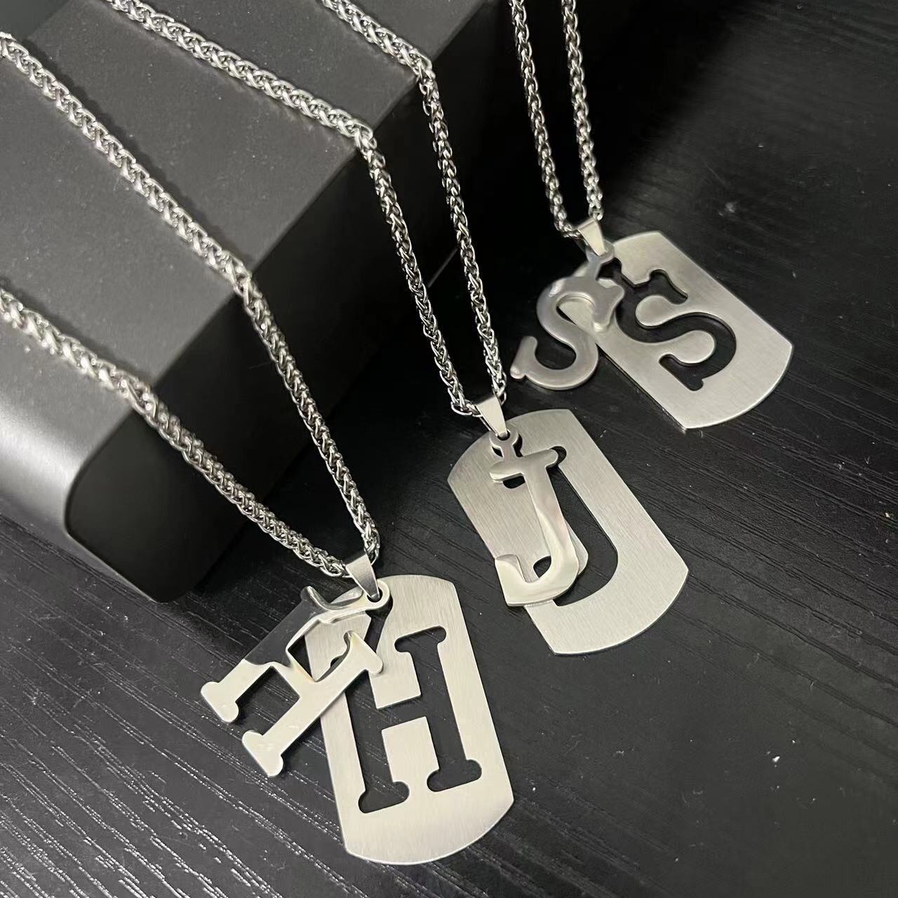 HNSP 316L Stainless Steel Initials Pendant Chain Necklace For Men 26 Letter Name Jewelry Accessories