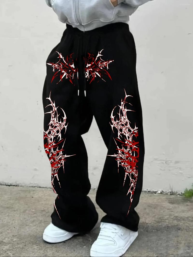 Men's Pants Selling Unisex Abstract Red Thorn Graphic Straight Leg Jogger Y2K Gothic Street Style Casual Sports Long Trousers