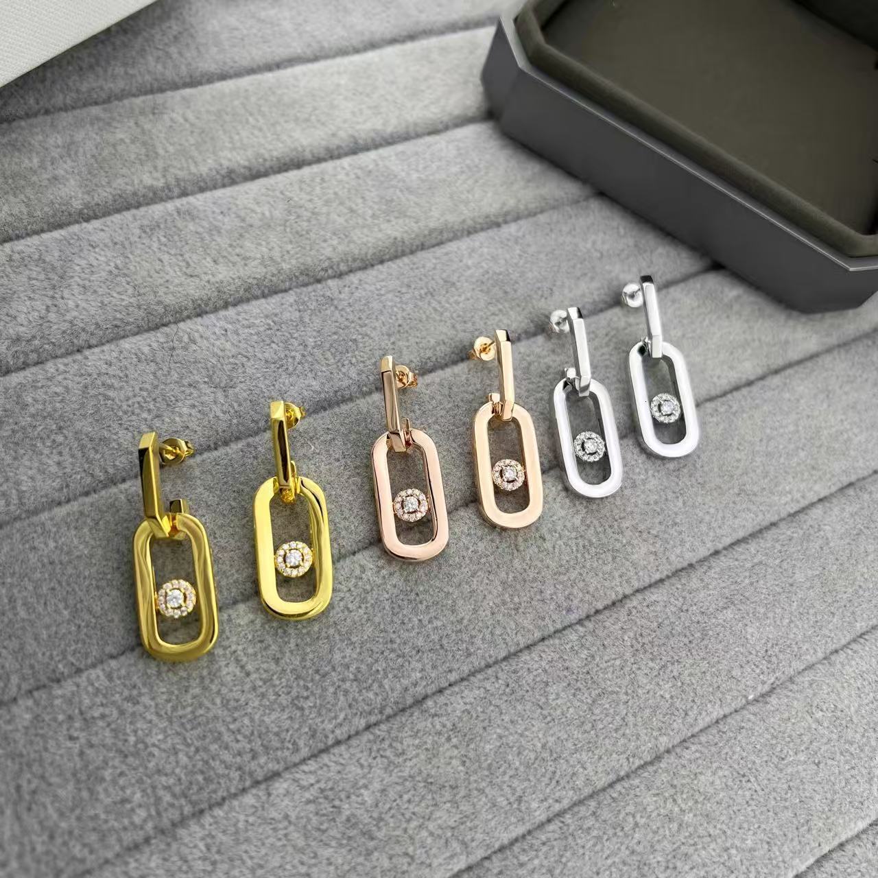 Designer Messikaas Seiko V Gold Plum Long Style Round Ring Single Sliding Diamond Earrings For Women Elegant Glossy Live Streaming