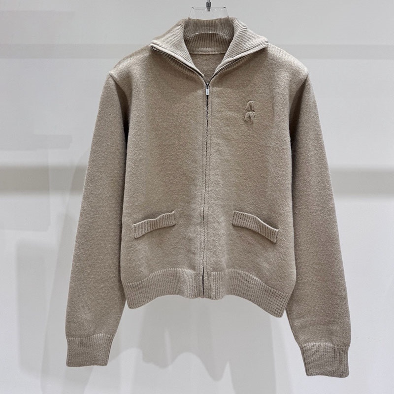 Brand Zip Up Sweater Jacket Women Long Sleeve Stand Collar Knitted Cardigan Daily Versatile Minimalist Sweaters Knitwear
