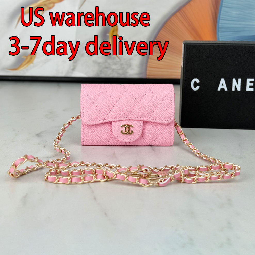 wallet designer Wallet Luxury Women's Card Holders Caviar Lambskin Chain Bags Mini Shoulder bag Solid Colors Metal Chain Cute wallet bag coin p