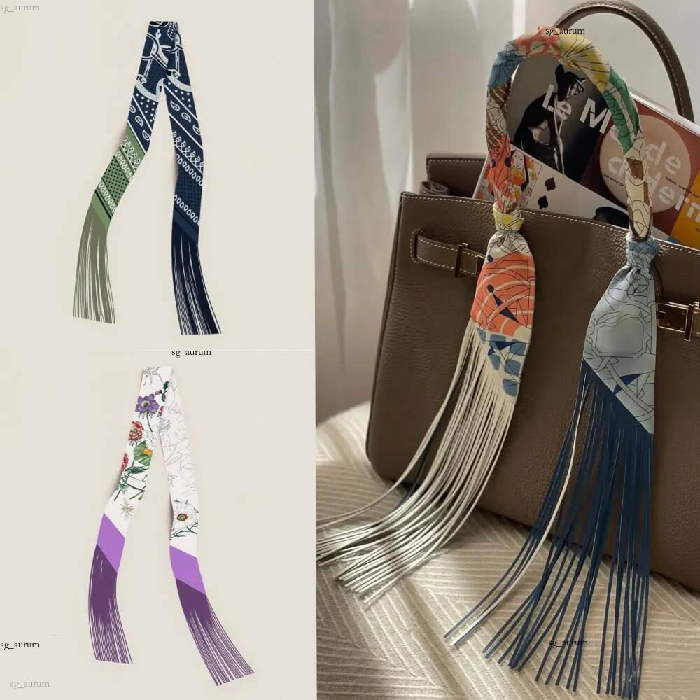 Luxe Soie Classique Femmes Bandeau Mode Sac Charme Écharpes Gland Ruban Designer Écharpe Pour Femmes Cheveux Foulards Minces Cravate 125 cm