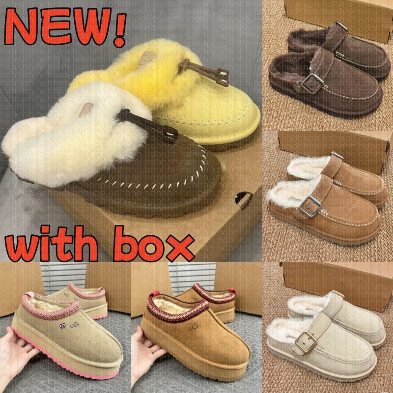 With Box Tasman Slippers Tazz mustard seed Chestnut Sand Fur Slides Sheepskin Classic Ultra Mini Platform Boots Winter Suede Upper Wool Fall Women M