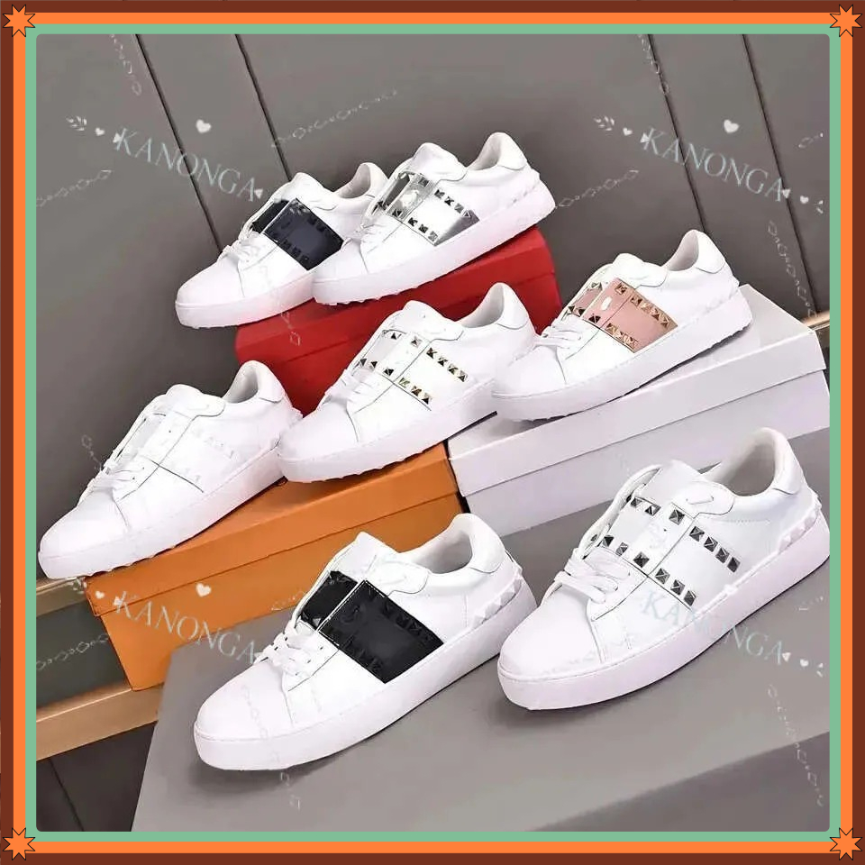Designer Rivet Shoes Casual Men Women Shoes Low Top Flat Sneaker Platform Leather Retro Black A White Pink Beige Calfskin Vintage Sports Loafers Tra