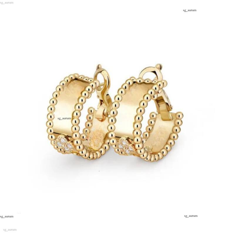 Boucles d'oreilles de créateur en forme de trèfle à quatre feuilles, en argent et or 18 carats, en zircone cubique, avec bord perlé en cristal br