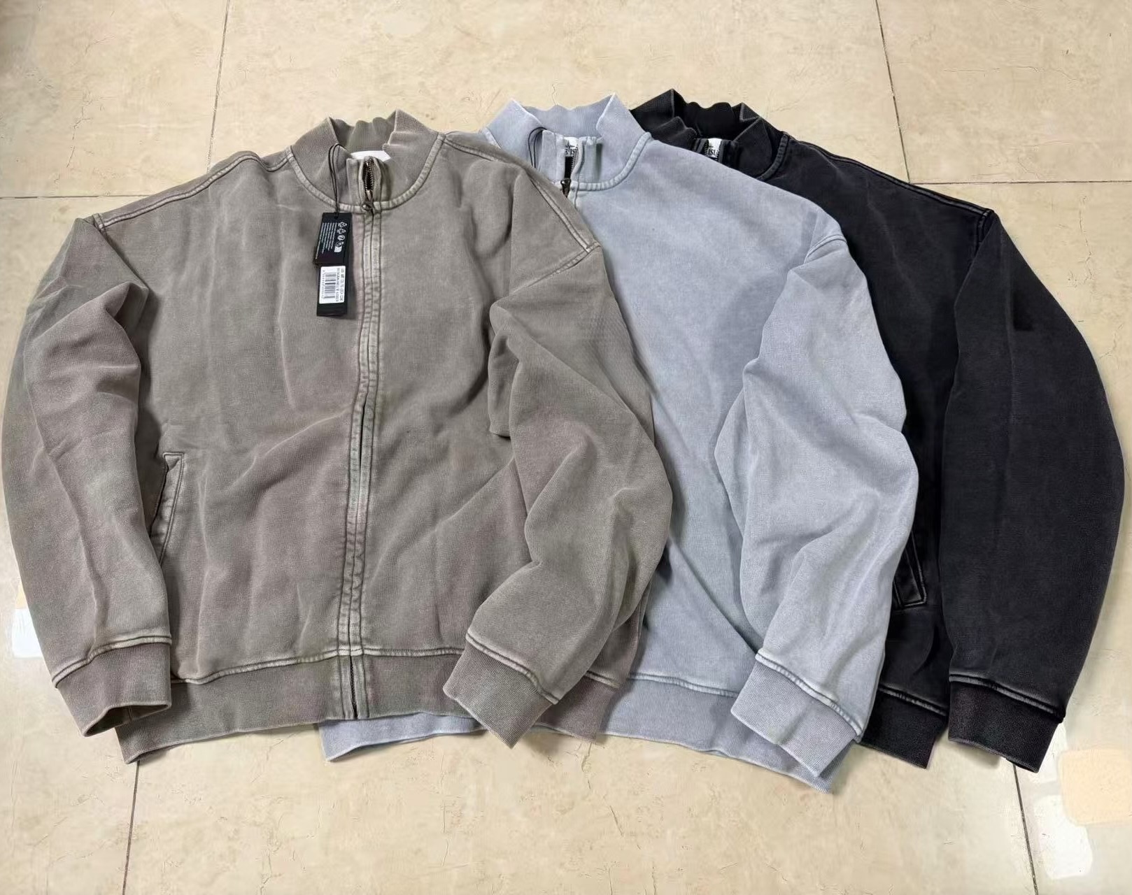 2026 topstoney men washed sweatshirt full zip stand collar jacket vintage distressed cotton sweatshirt long sleeve casual outerwear for autumn winte