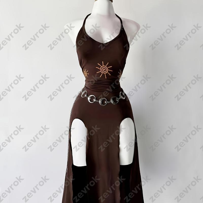 Robe mi-longue gothique pour femmes, col licou, moulante, Sexy, fendue, fête, vacances, sans manches, Slim Fit, Streetwear, robe d'été