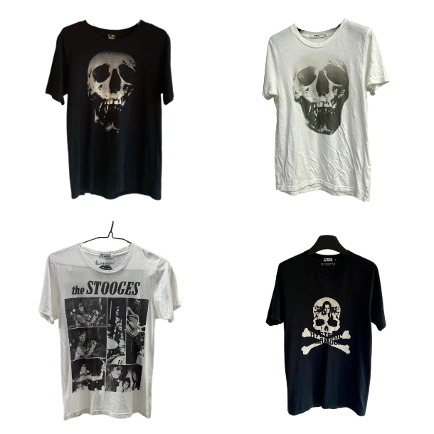 T-shirt à manches courtes et col ras du cou, unisexe, Vintage, imprimé crâne délavé, Hysteric Glamour, Streetwear décontracté