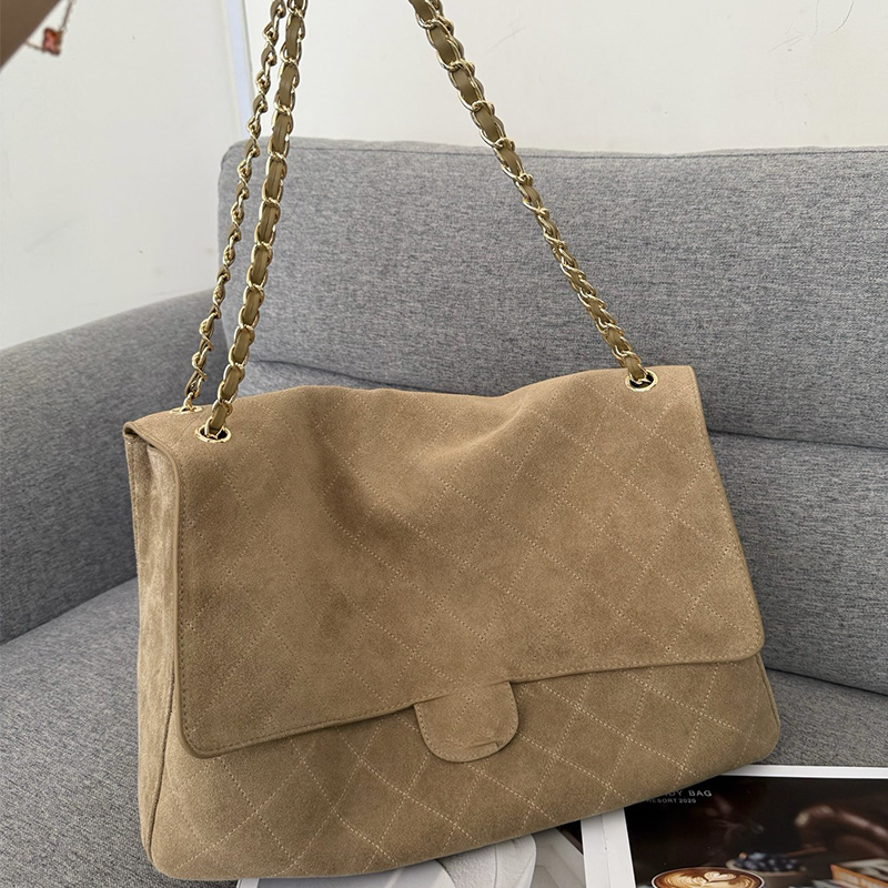 Autumn Winter Quilted Suede designer handbags High quality real leather Large Flap Shoulder Bag Gold Chain Strap Women Oversized Hobo Hand bag fashi