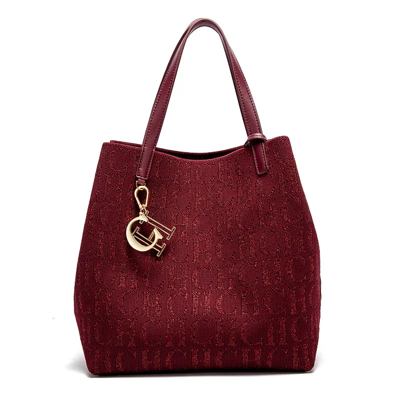 CH Handbag Large Capacity Women's Simple Daily Commute Versatile Solid Color Letter Printed Design Shoulder Bag