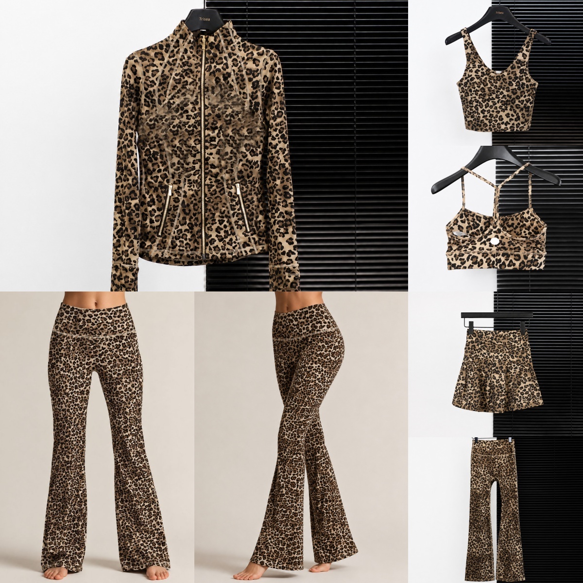 UU-L6582 Womens Leopard Print Yoga Skirts High Elasticity Short Sports Bra Top Gold Jacket with Slim Waist Workout Y Vest Flare Pants High-Rise Trou