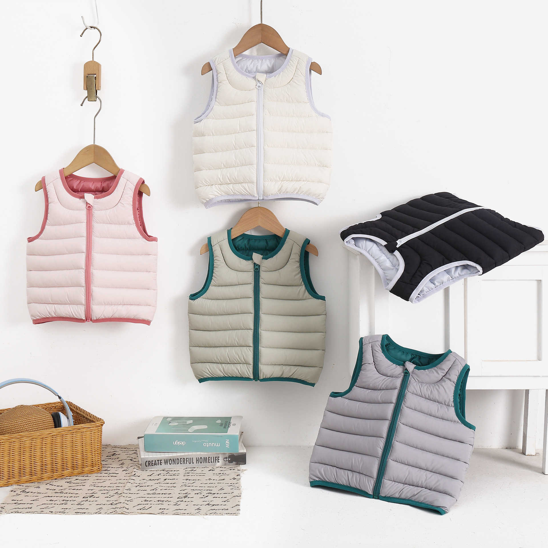 New lightweight short and warm cotton vest for toddlers and young children featuring a simple solid color design with letter patterns suitable for b