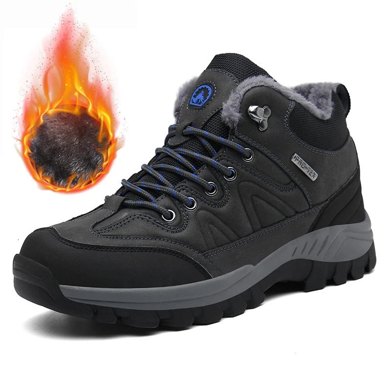 Winter Men's Boots Warm Snow High Quality Leather Waterproof Men Sneakers Outdoor Hiking Work Shoes 260908