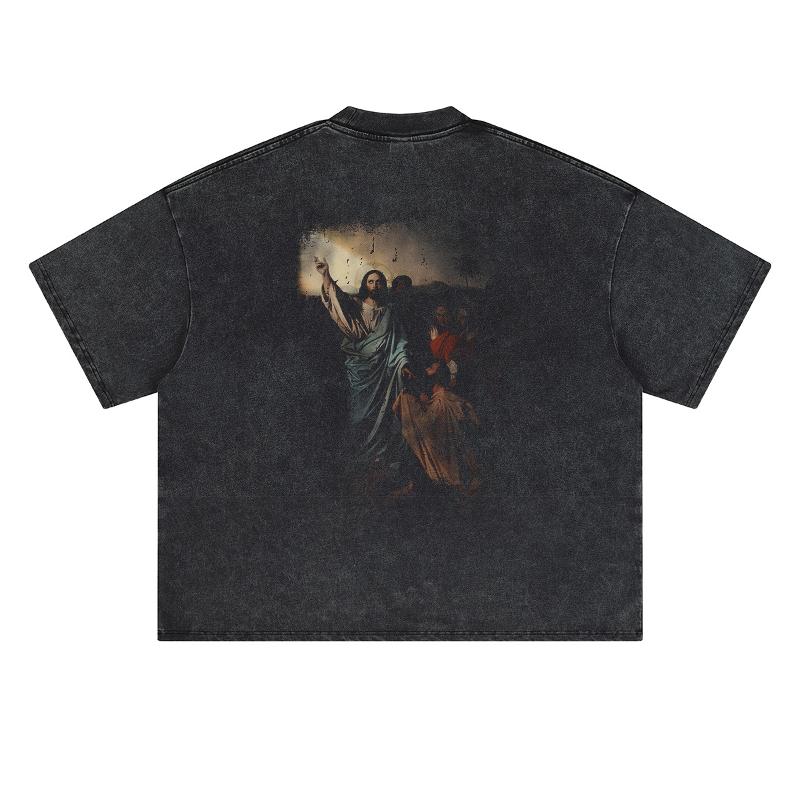 Designer New Arrival Mens 260g Cotton Boxy Oversized Short Sleeve Tshirt Vintage Letter Graphic Crew Neck Summer Tee Distressed Wash Casual Top