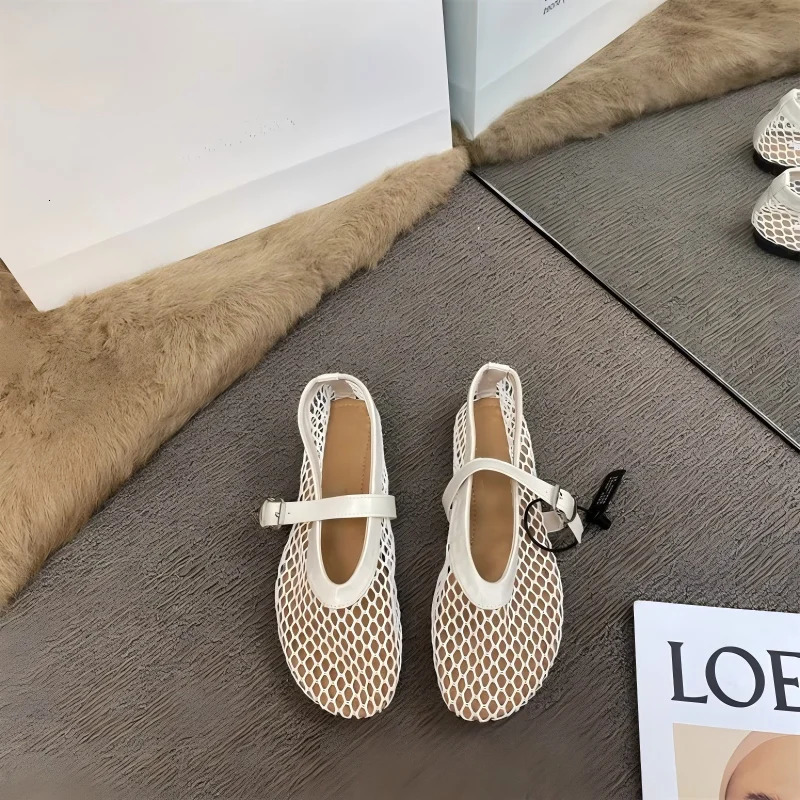 Women's Mary Jane Flats 2026 Hollow Out Mesh Breathable Fishnet Ankle Strap Casual Summer Sandals 260911