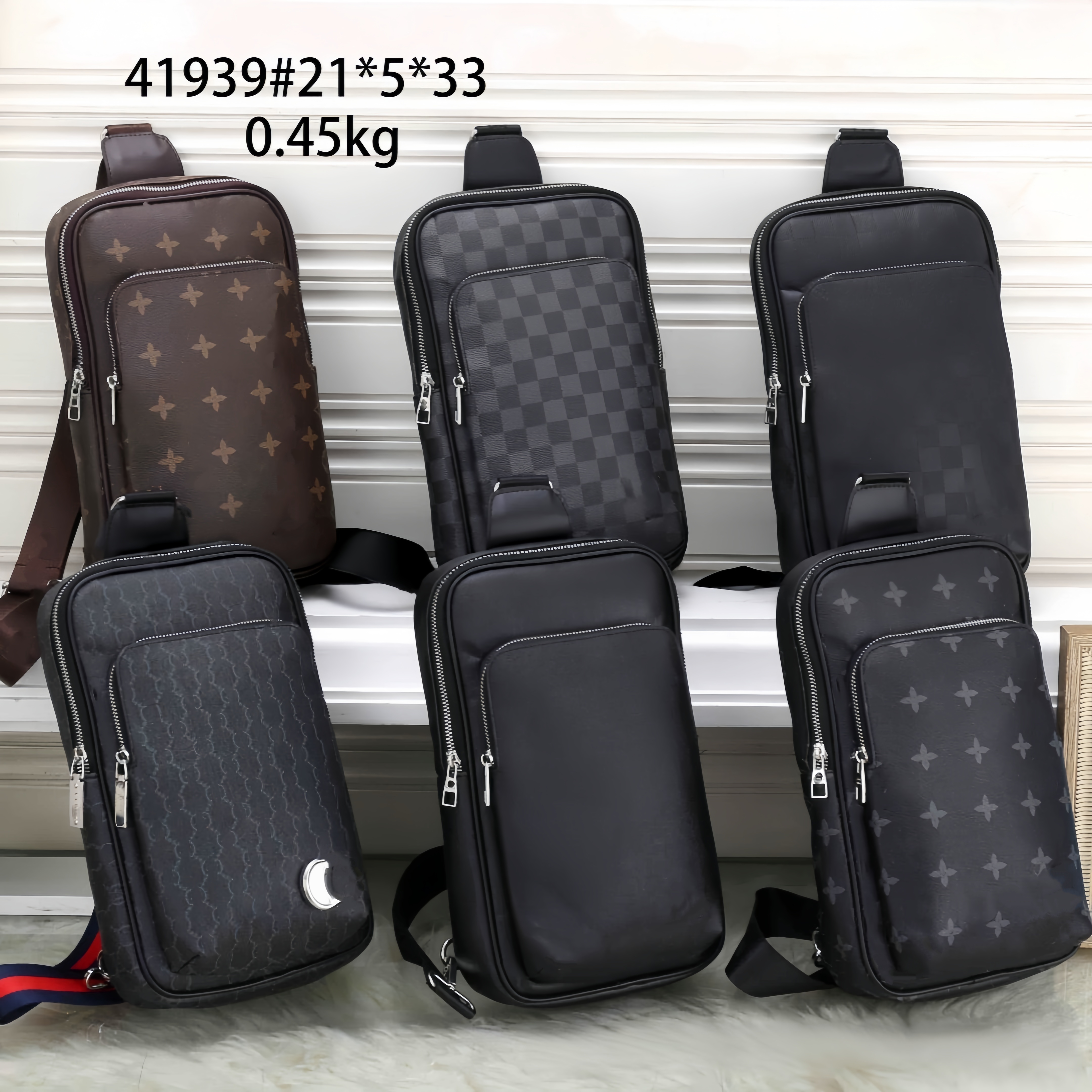 desinger Men bag Vintage Monogram Sling Chest Bag Brown PU Leather Crossbody Shoulder Backpack Multi zipper Pockets Adjustable Strap Casual Travel B