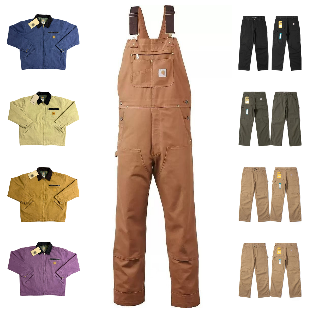Designer Carha Work Jacket Men Vintage Washed Canvas Coat Designer Bib Overalls Cargo Pants Multi Color Workwear Streetwear Outfit