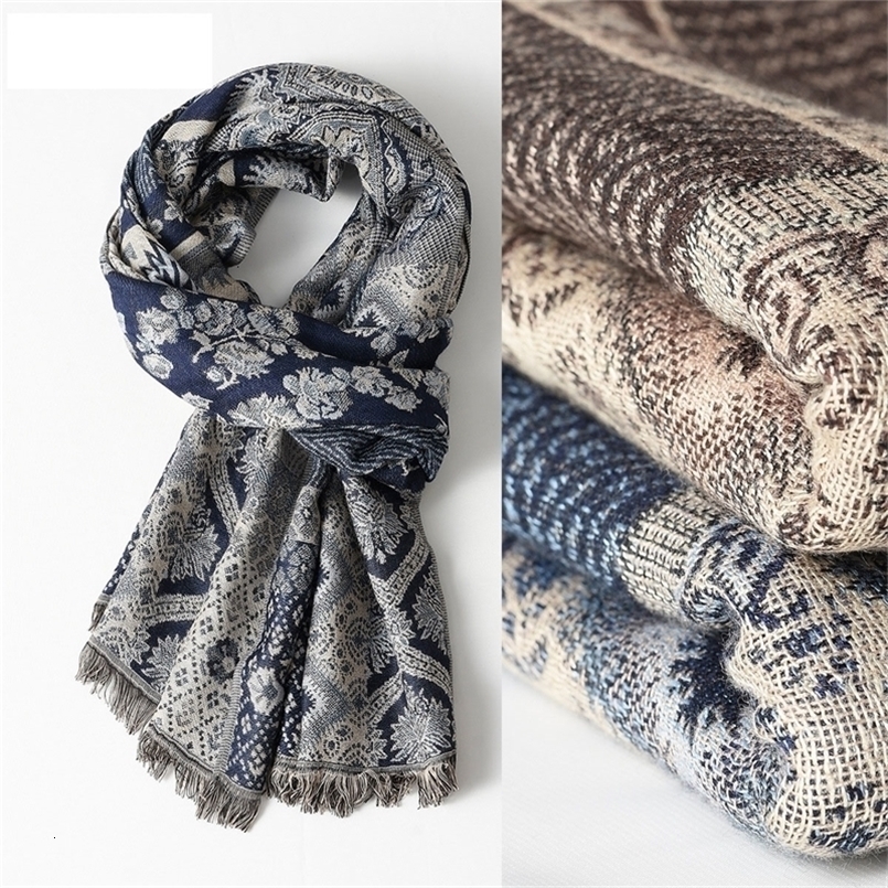 Ethnic Men's Cotton Jacquard Soft Warm Scarf Thickened Scarves Autumn And Winter Business For Men 65x180cm 260831