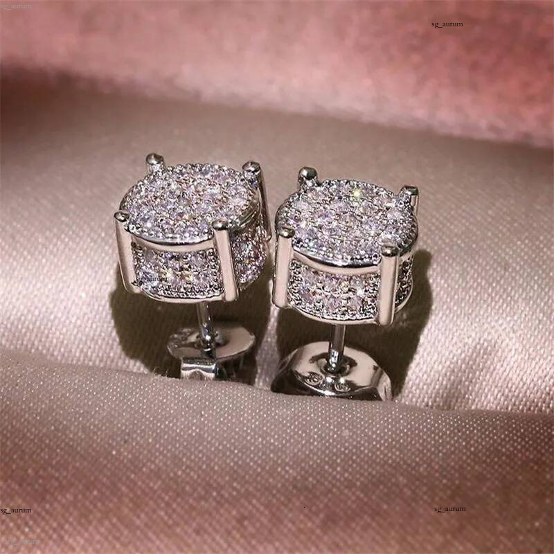 Choucong Hip Hop Stud Boucle D'oreille Vintage Bijoux 925 Argent Sterling Or Jaune Remplissage Pavé Saphir Blanc CZ Diamant Étincelant Femmes Hom