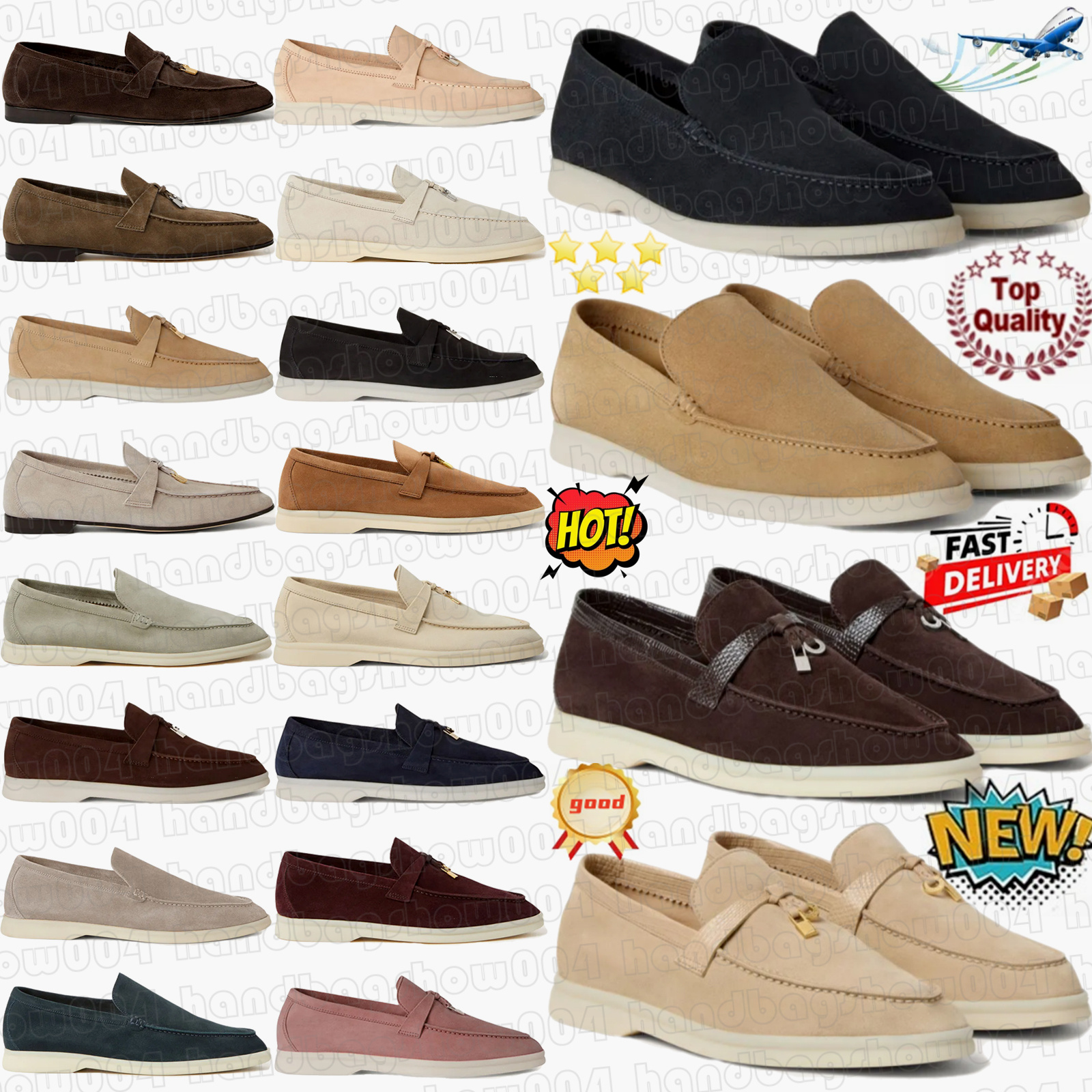 Mocassins chaussures Summers Charmss Walk Designer femme homme daim cuir de veau Luoma marron beige huile fleur de cerisier vert Caviar chocolat