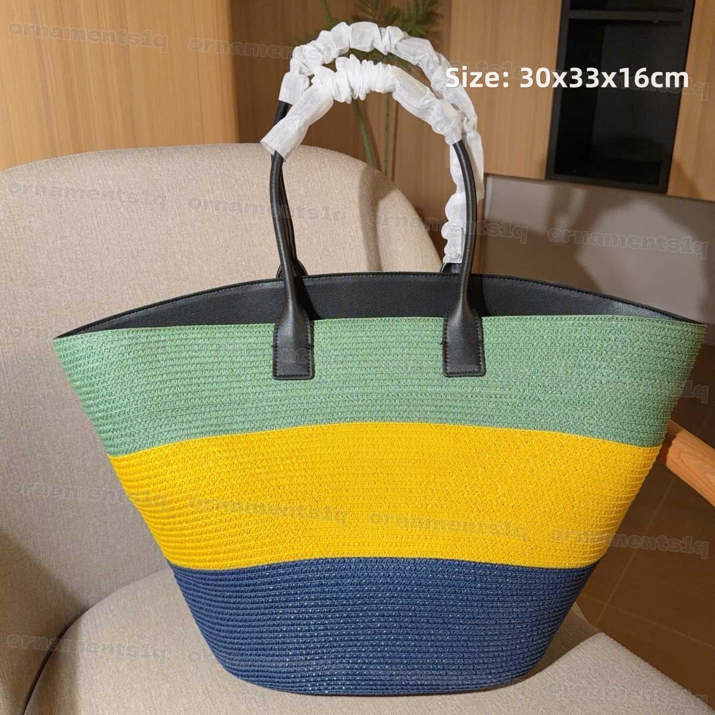 Premium Women Color Block Straw Woven Tote Bag, Large Capacity Beach Shoulder Bag with Leather Handles, Casual Open Top Handbag for Shopping Travel