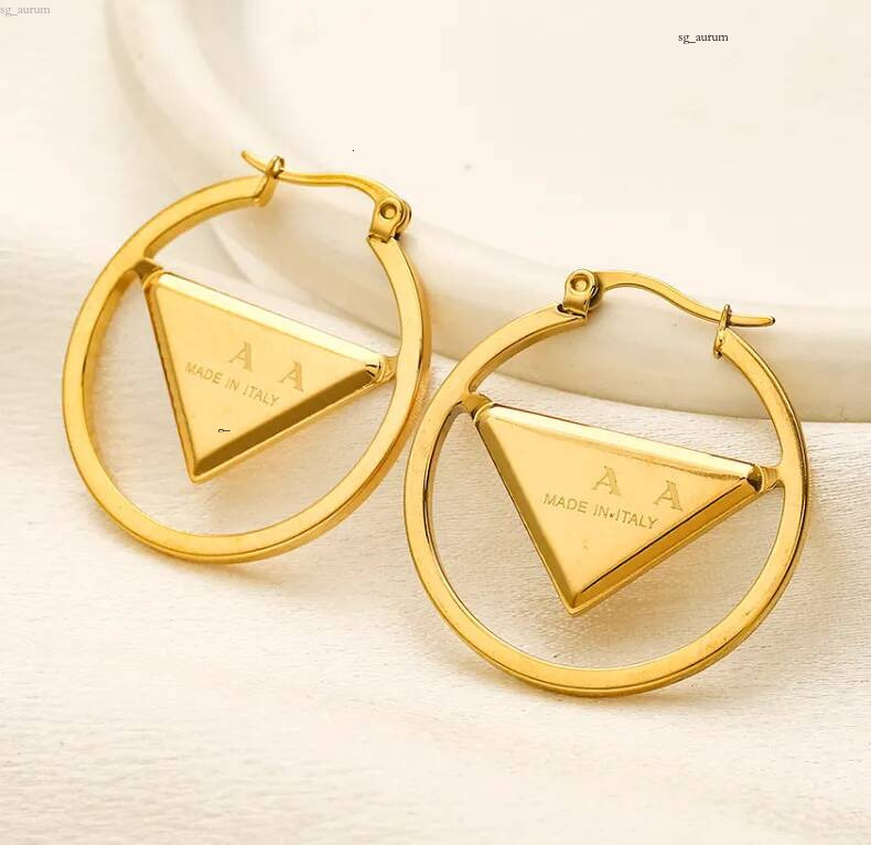 Designer Classic inverted triangle large hoop 925 silver titanium steel circle Never fading Brand earrings gift