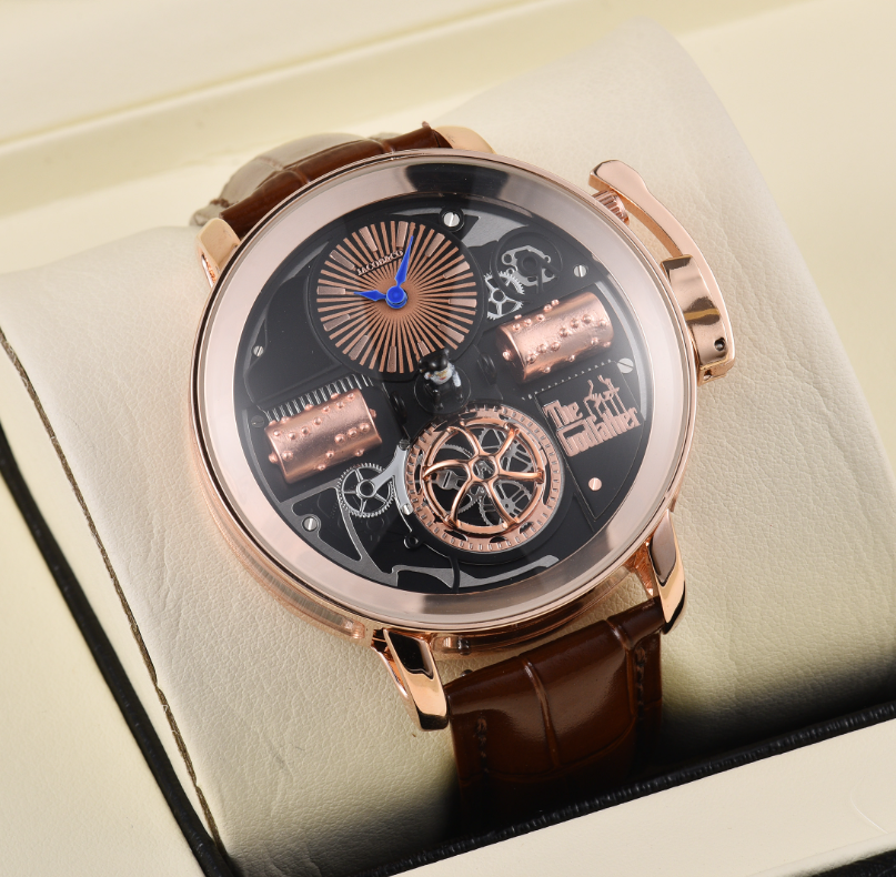 Modieus Tsjechisch luipaard steampunk herenhorloge met grote wijzerplaat en retro peetvaderinspiratie, zakelijk feesthorloge voor heren, lederen ban