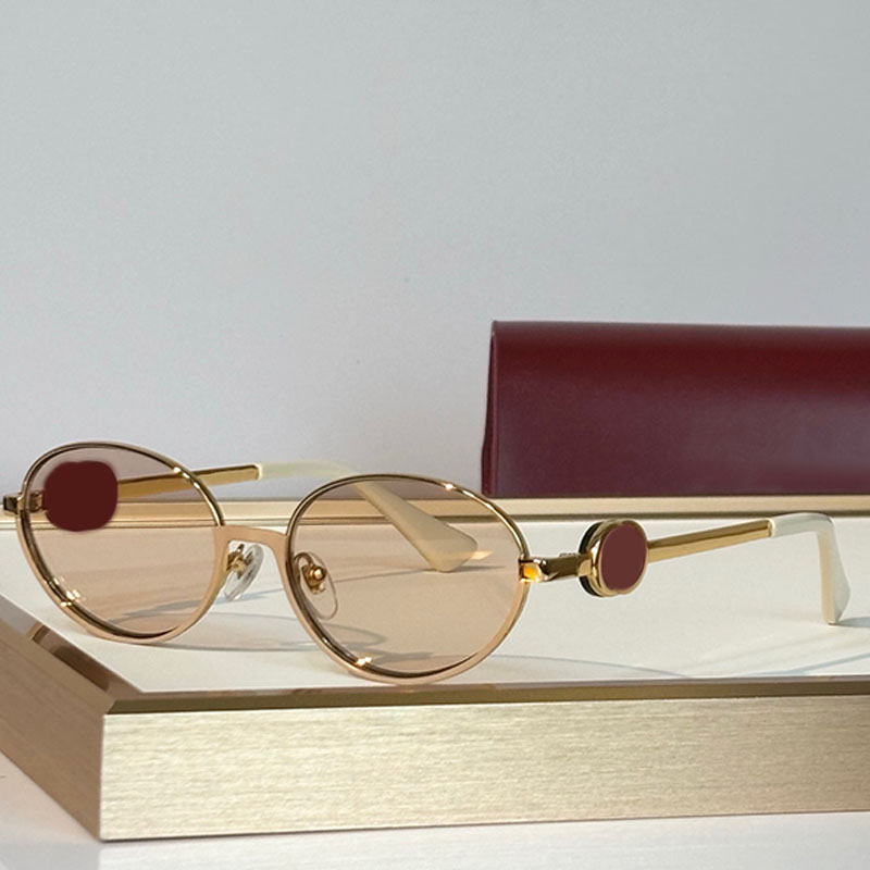 Designer Womens Oval Sunglasses GG7234 Metal Light Tea colored Lens Retro Red Metal Logo Fashion womens sunglasses Travel Photography Fashion Style