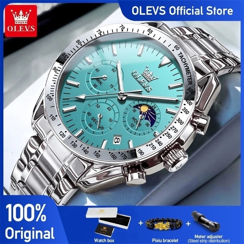 OLEVS 3618 Mens Watch Original Waterproof Luminous Quartz Wristwatch For Man Multifunctional Chronograph With Box 260831