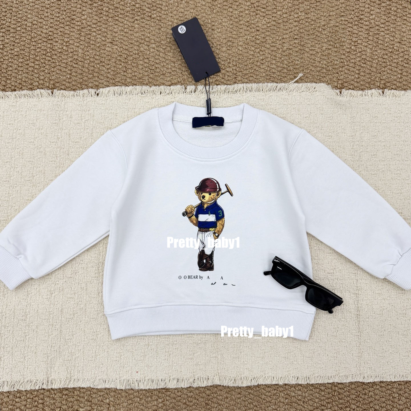 Kids Designer Clothes for Boys Sweatshirt, 100% Cotton Cartoon Teddy Bear Print Long Sleeve Pullover, Boys Girls Casual White Tops for Spring Autumn
